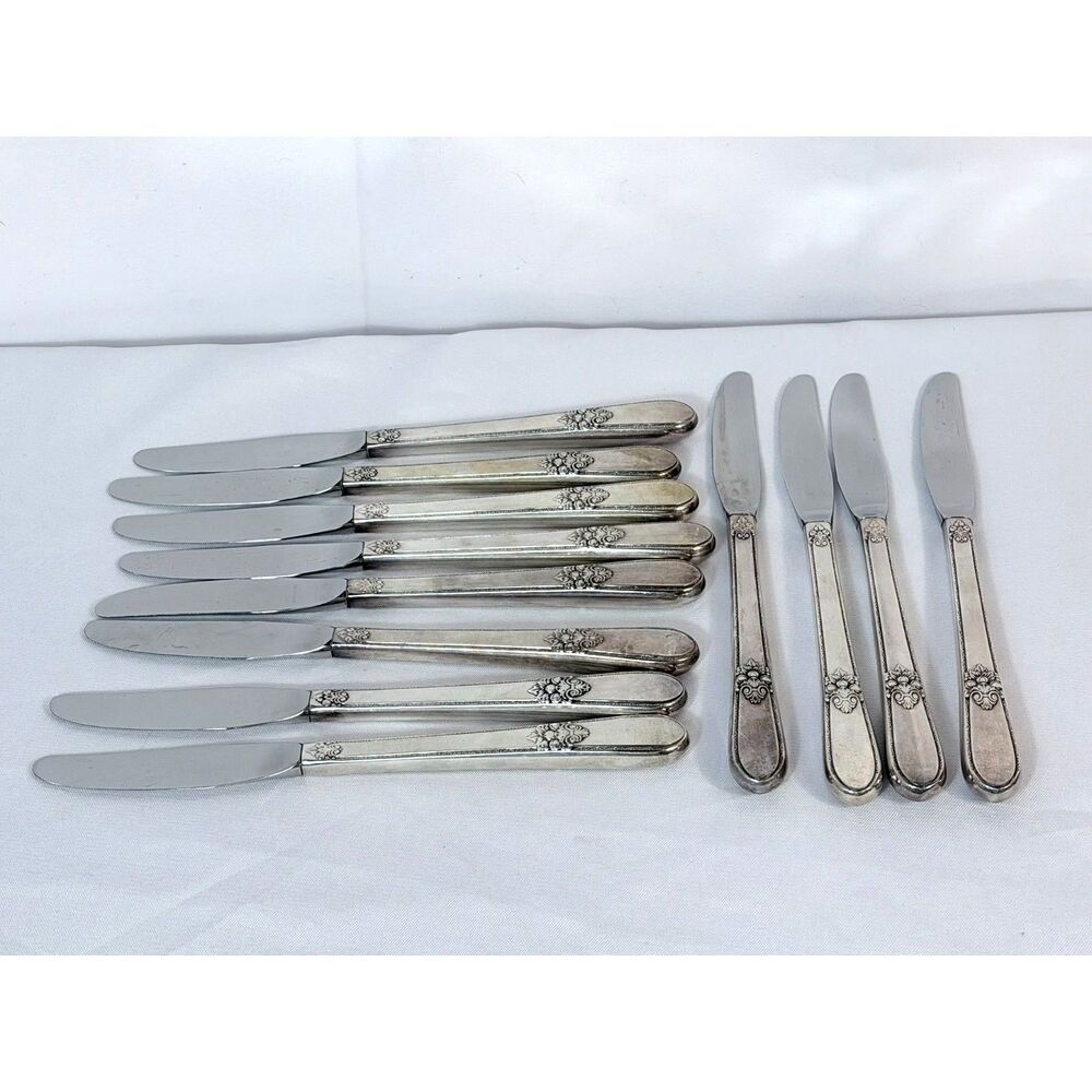 1847 Williams Rogers ADORATION Dinner Knives SET OF 12 Silver Plate Stainless